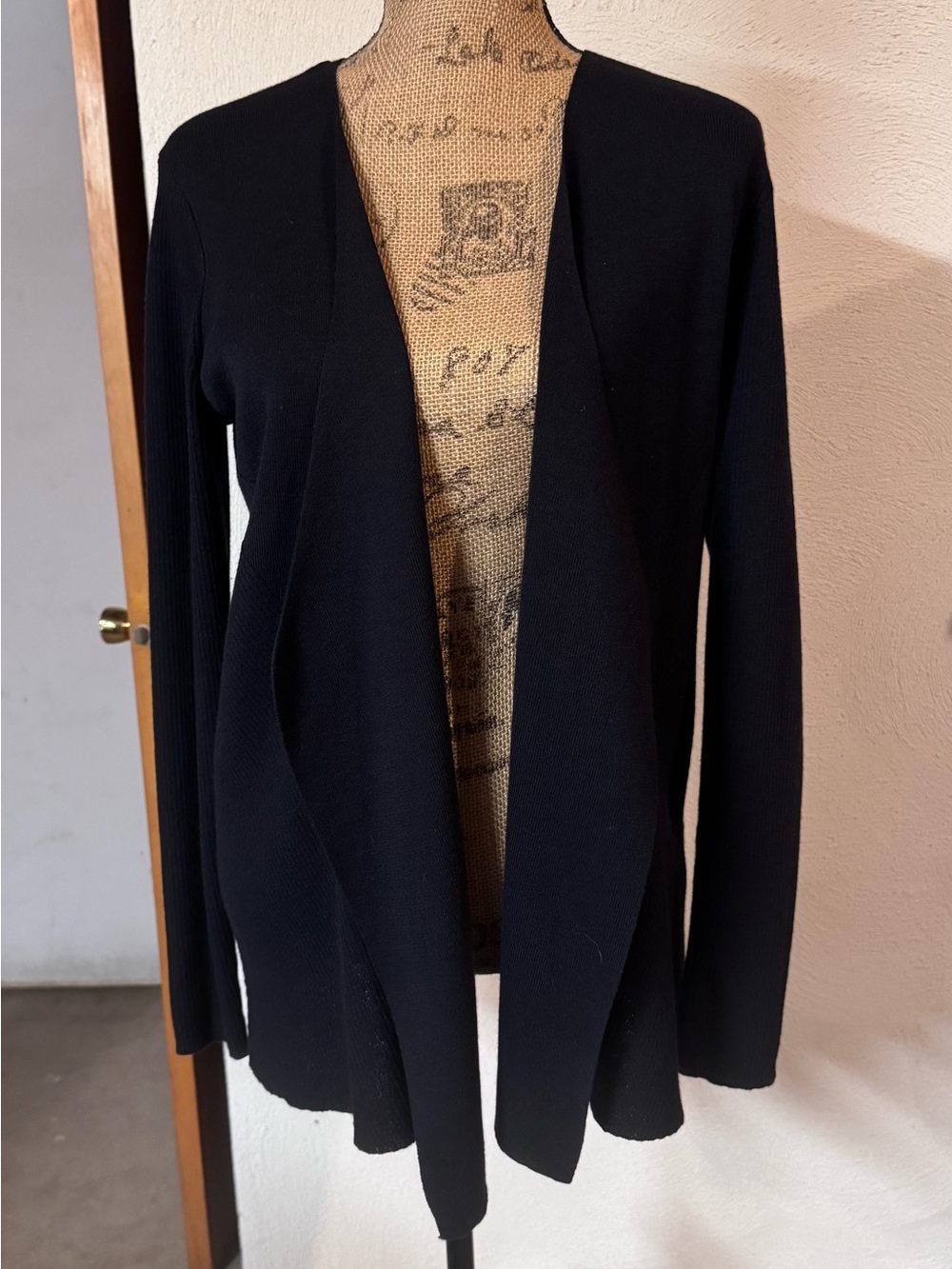 Eileen Fisher Black Open-Front Knit Cardigan
